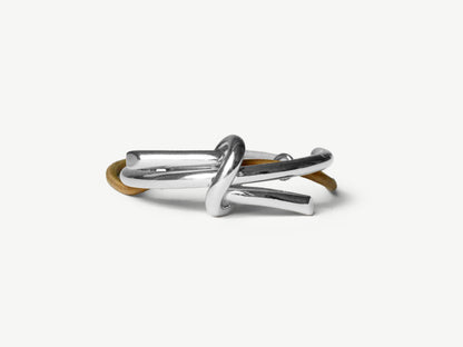 clōw atelier small knot hair accessory, silver white gold, on blond elastic, elegant for ponytail or bun